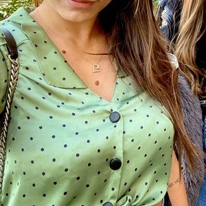 Zara polka dot green button top